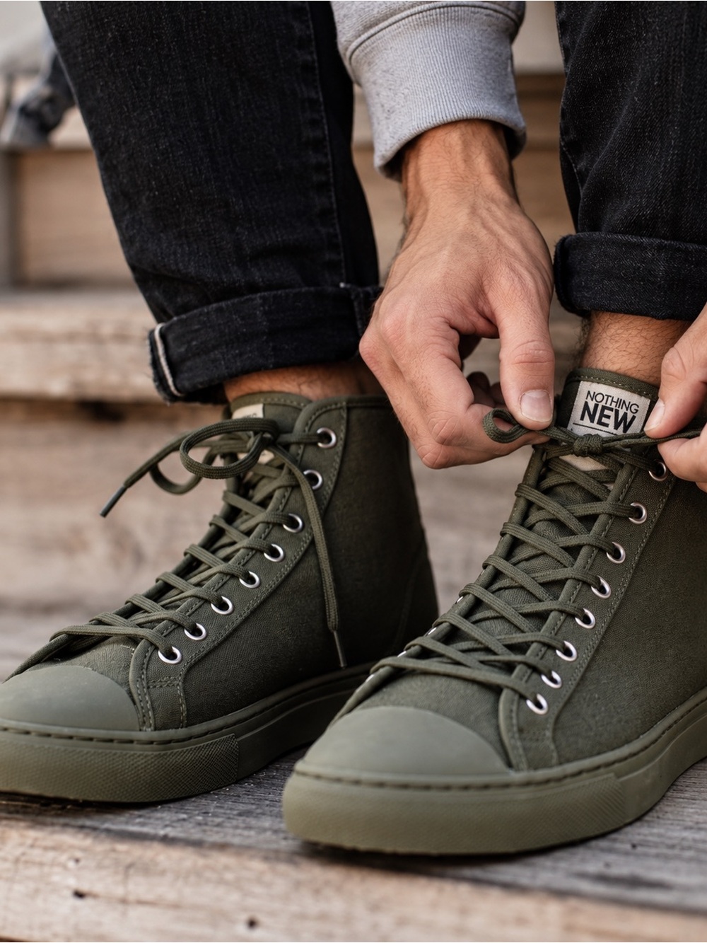 Nothing New Classic High Top Sneakers Forest Green Sustainable Canvas Men’s 10